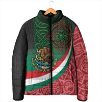 Mexico and Ireland Together Padded Jacket Aztec Sun Mix Celtic Shamrock - Wonder Print Shop
