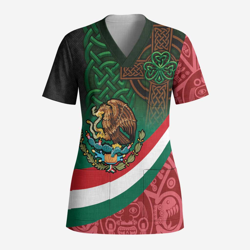 Mexico and Ireland Together Scrub Top Aztec Sun Mix Celtic Shamrock - Wonder Print Shop