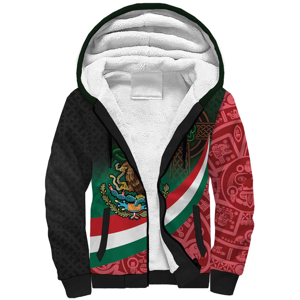 Mexico and Ireland Together Sherpa Hoodie Aztec Sun Mix Celtic Shamrock - Wonder Print Shop