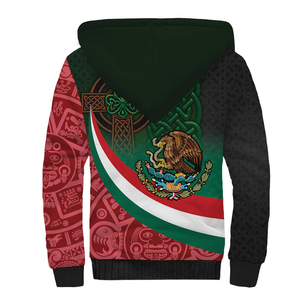 Mexico and Ireland Together Sherpa Hoodie Aztec Sun Mix Celtic Shamrock - Wonder Print Shop