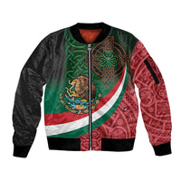 Mexico and Ireland Together Sleeve Zip Bomber Jacket Aztec Sun Mix Celtic Shamrock - Wonder Print Shop