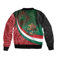 Mexico and Ireland Together Sleeve Zip Bomber Jacket Aztec Sun Mix Celtic Shamrock - Wonder Print Shop