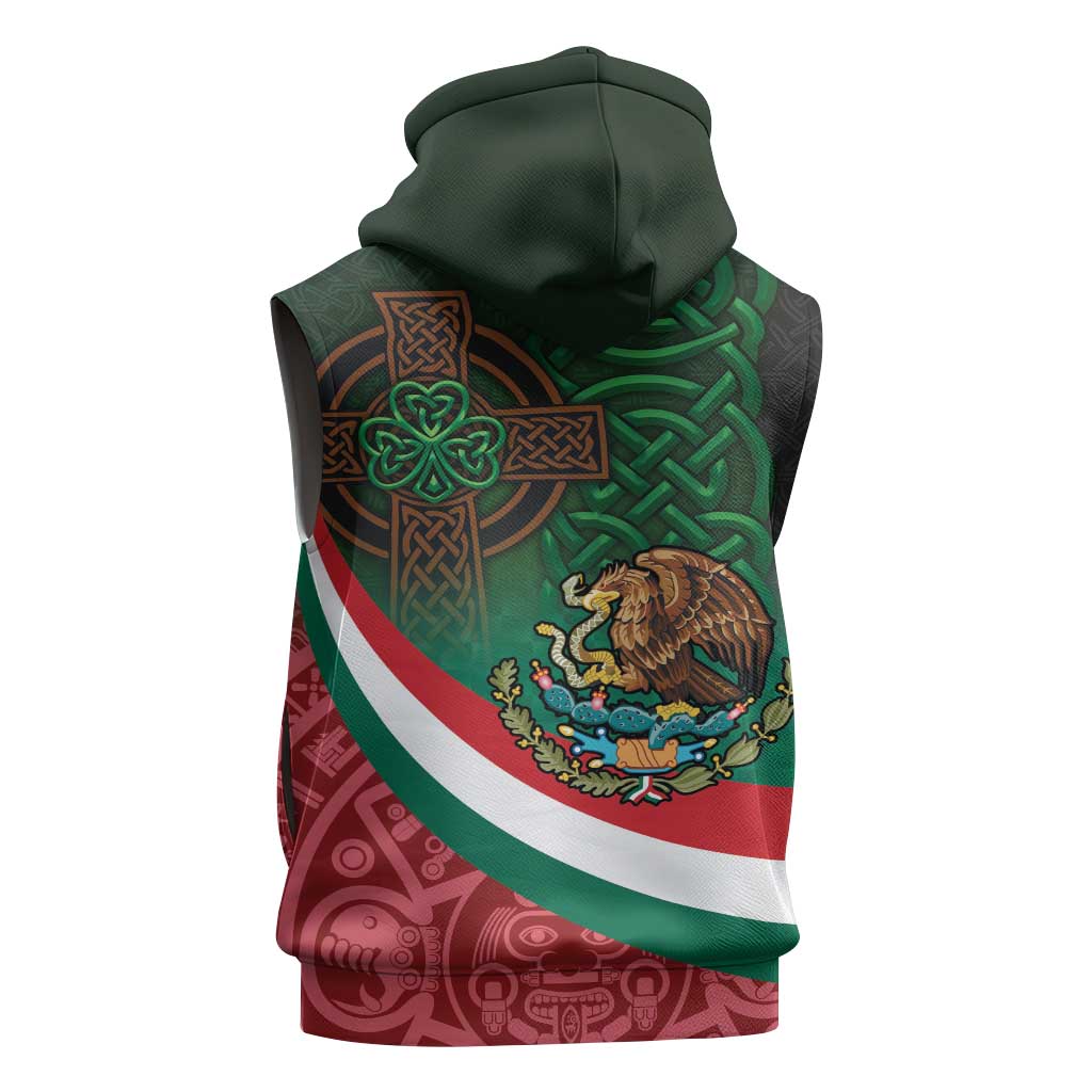 Mexico and Ireland Together Sleeveless Zip Hoodie Aztec Sun Mix Celtic Shamrock - Wonder Print Shop
