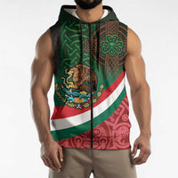 Mexico and Ireland Together Sleeveless Zip Hoodie Aztec Sun Mix Celtic Shamrock - Wonder Print Shop