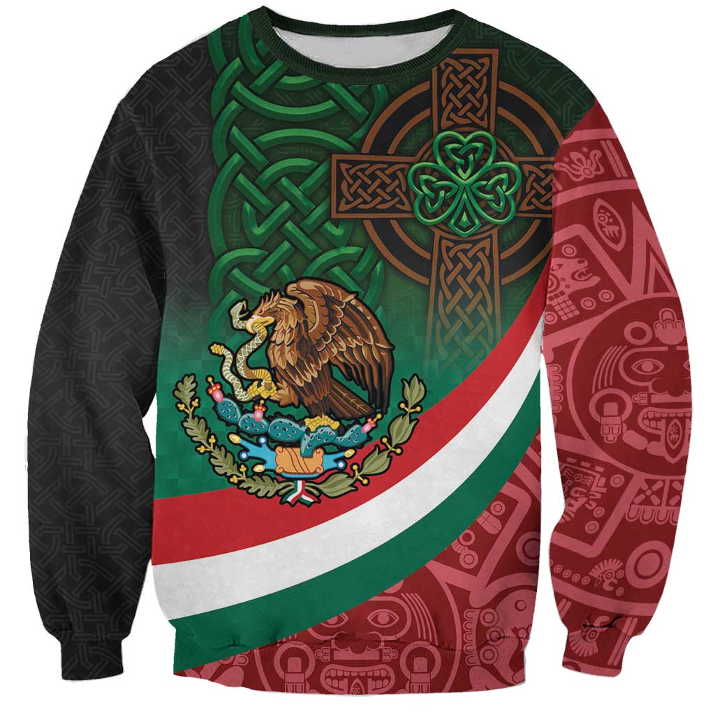Mexico and Ireland Together Sweatshirt Aztec Sun Mix Celtic Shamrock - Wonder Print Shop