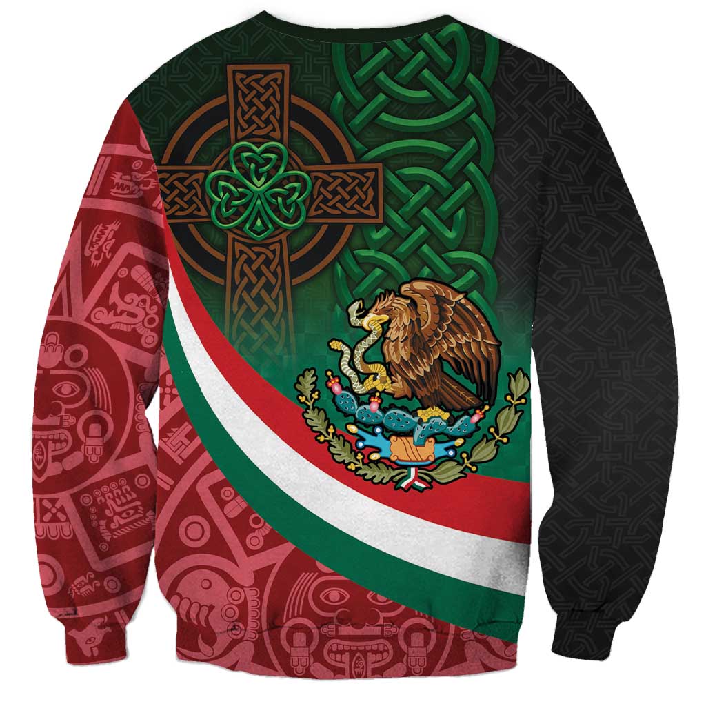 Mexico and Ireland Together Sweatshirt Aztec Sun Mix Celtic Shamrock - Wonder Print Shop