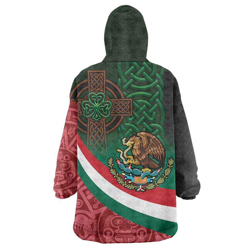 Mexico and Ireland Together Wearable Blanket Hoodie Aztec Sun Mix Celtic Shamrock - Wonder Print Shop