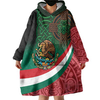 Mexico and Ireland Together Wearable Blanket Hoodie Aztec Sun Mix Celtic Shamrock - Wonder Print Shop