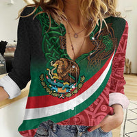 Mexico and Ireland Together Women Casual Shirt Aztec Sun Mix Celtic Shamrock - Wonder Print Shop