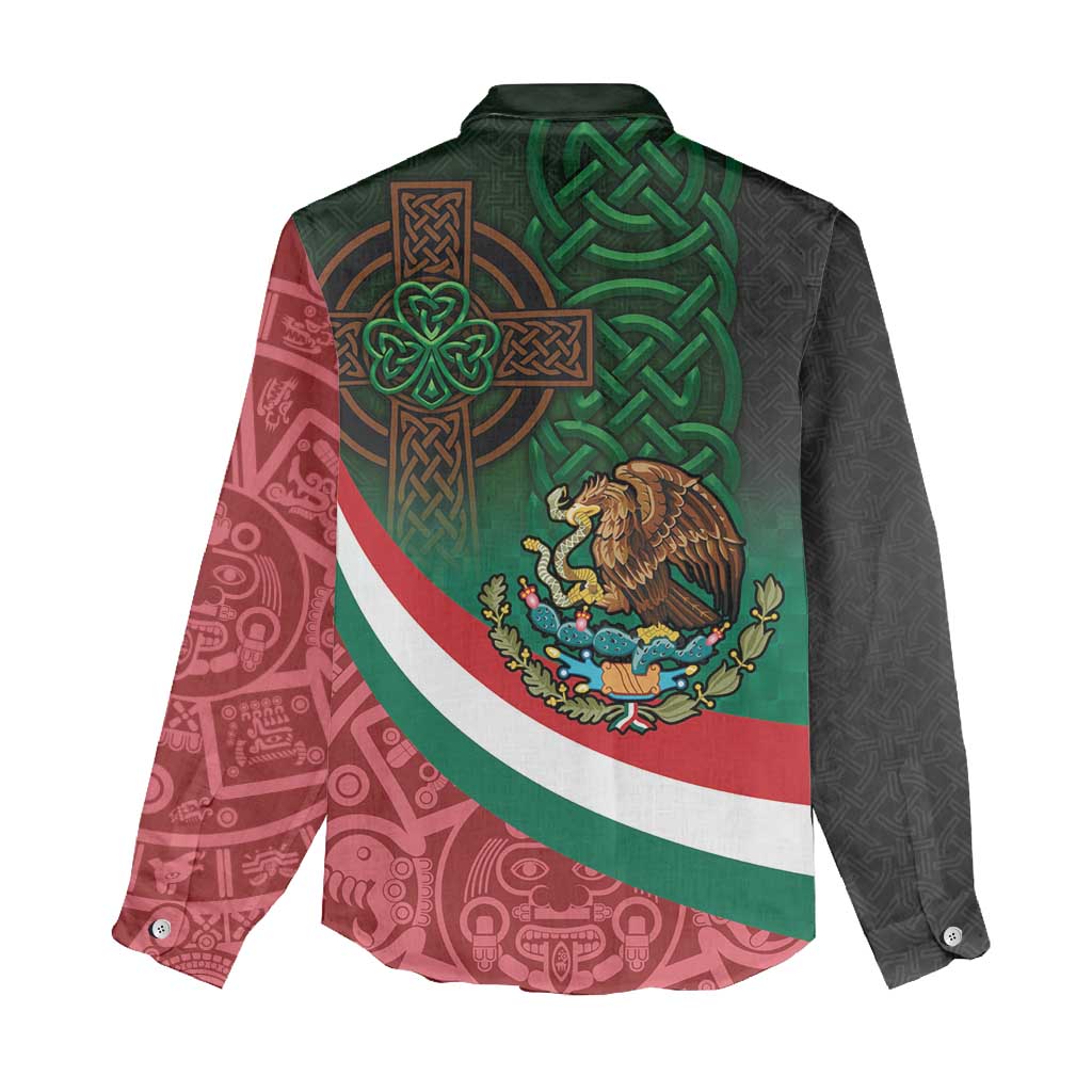 Mexico and Ireland Together Women Casual Shirt Aztec Sun Mix Celtic Shamrock - Wonder Print Shop