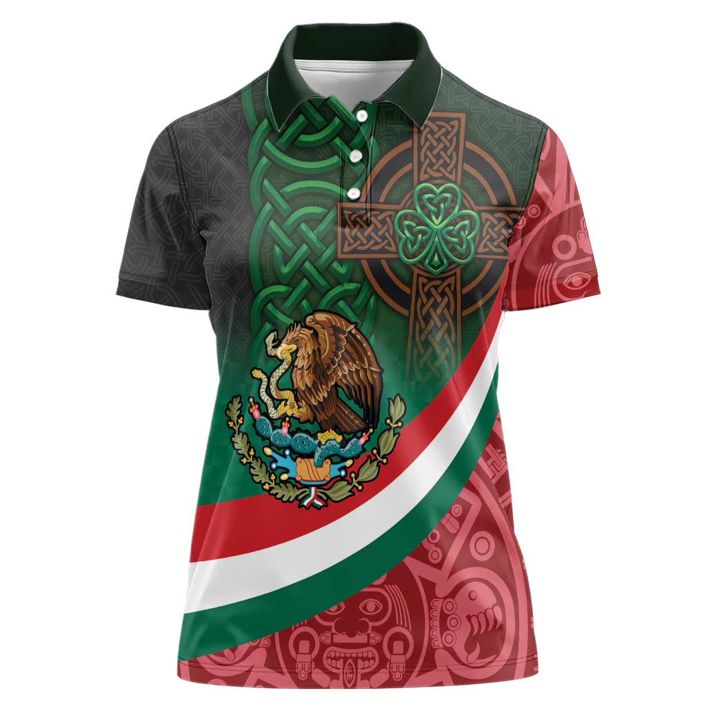 Mexico and Ireland Together Women Polo Shirt Aztec Sun Mix Celtic Shamrock - Wonder Print Shop