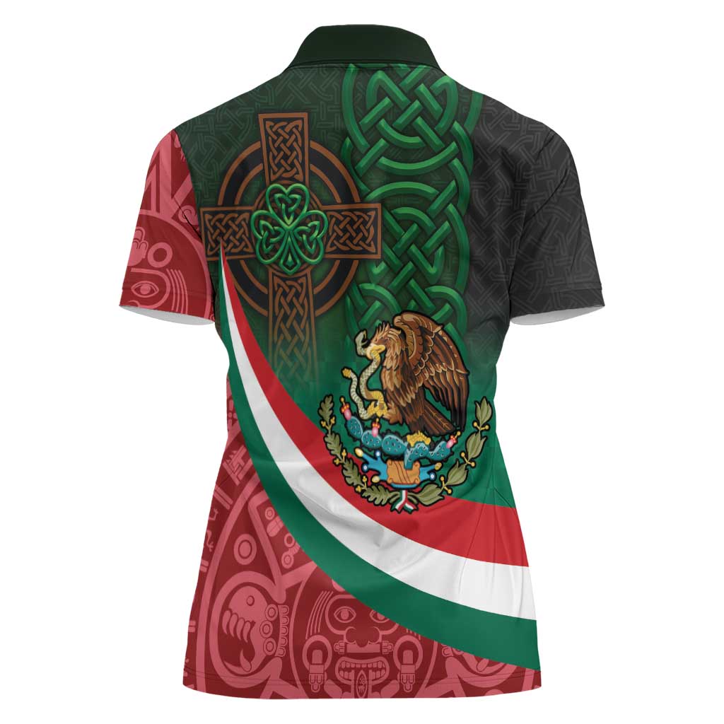 Mexico and Ireland Together Women Polo Shirt Aztec Sun Mix Celtic Shamrock - Wonder Print Shop