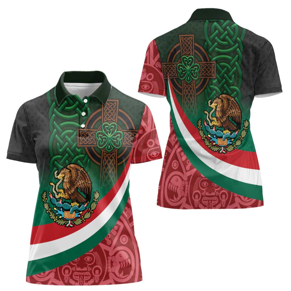 Mexico and Ireland Together Women Polo Shirt Aztec Sun Mix Celtic Shamrock - Wonder Print Shop