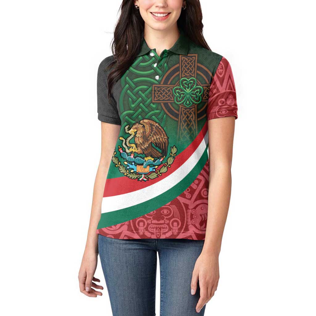 Mexico and Ireland Together Women Polo Shirt Aztec Sun Mix Celtic Shamrock - Wonder Print Shop