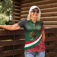 Mexico and Ireland Together Women Polo Shirt Aztec Sun Mix Celtic Shamrock - Wonder Print Shop