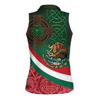 Mexico and Ireland Together Women Sleeveless Polo Shirt Aztec Sun Mix Celtic Shamrock - Wonder Print Shop
