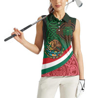 Mexico and Ireland Together Women Sleeveless Polo Shirt Aztec Sun Mix Celtic Shamrock - Wonder Print Shop