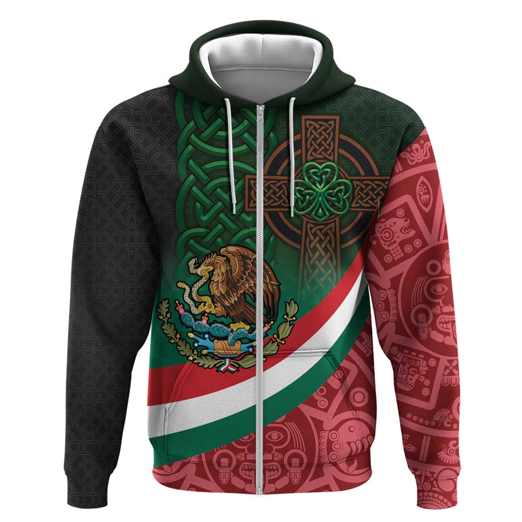Mexico and Ireland Together Zip Hoodie Aztec Sun Mix Celtic Shamrock - Wonder Print Shop