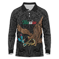 Black Mexico Aztec Custom Long Sleeve Polo Shirt Special Edition Heritage - Wonder Print Shop