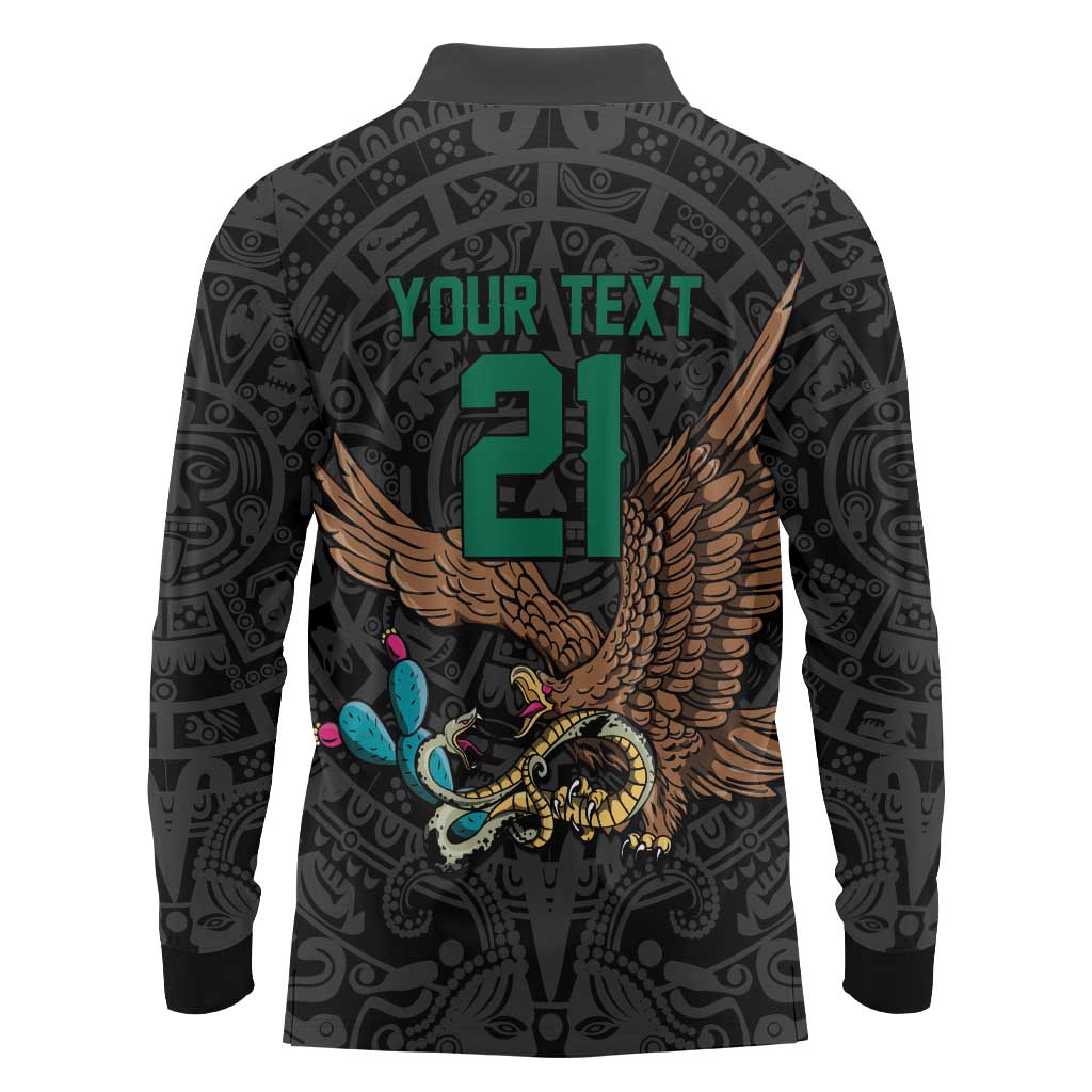Black Mexico Aztec Custom Long Sleeve Polo Shirt Special Edition Heritage - Wonder Print Shop