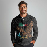 Black Mexico Aztec Custom Long Sleeve Polo Shirt Special Edition Heritage - Wonder Print Shop