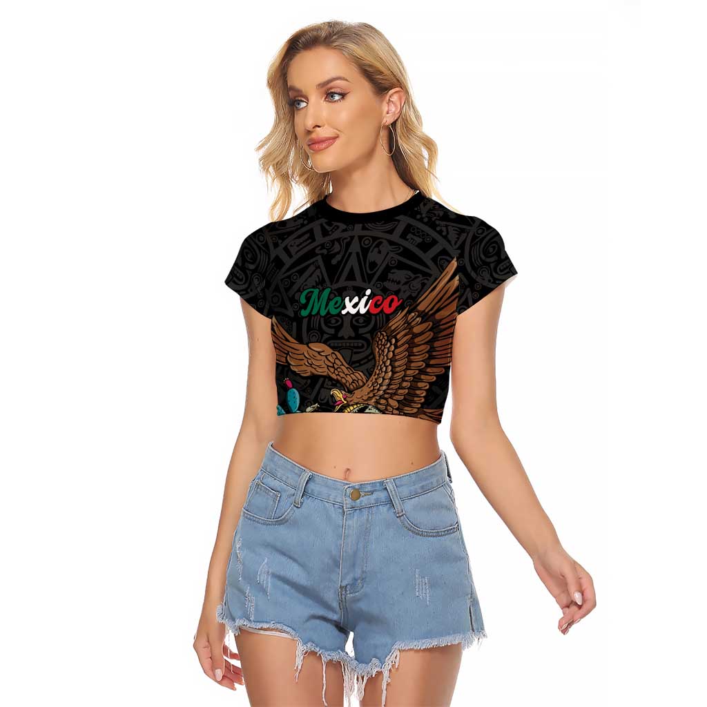 Black Mexico Aztec Custom Raglan Cropped T Shirt Special Edition Heritage - Wonder Print Shop