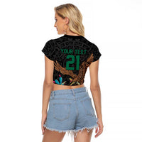 Black Mexico Aztec Custom Raglan Cropped T Shirt Special Edition Heritage - Wonder Print Shop