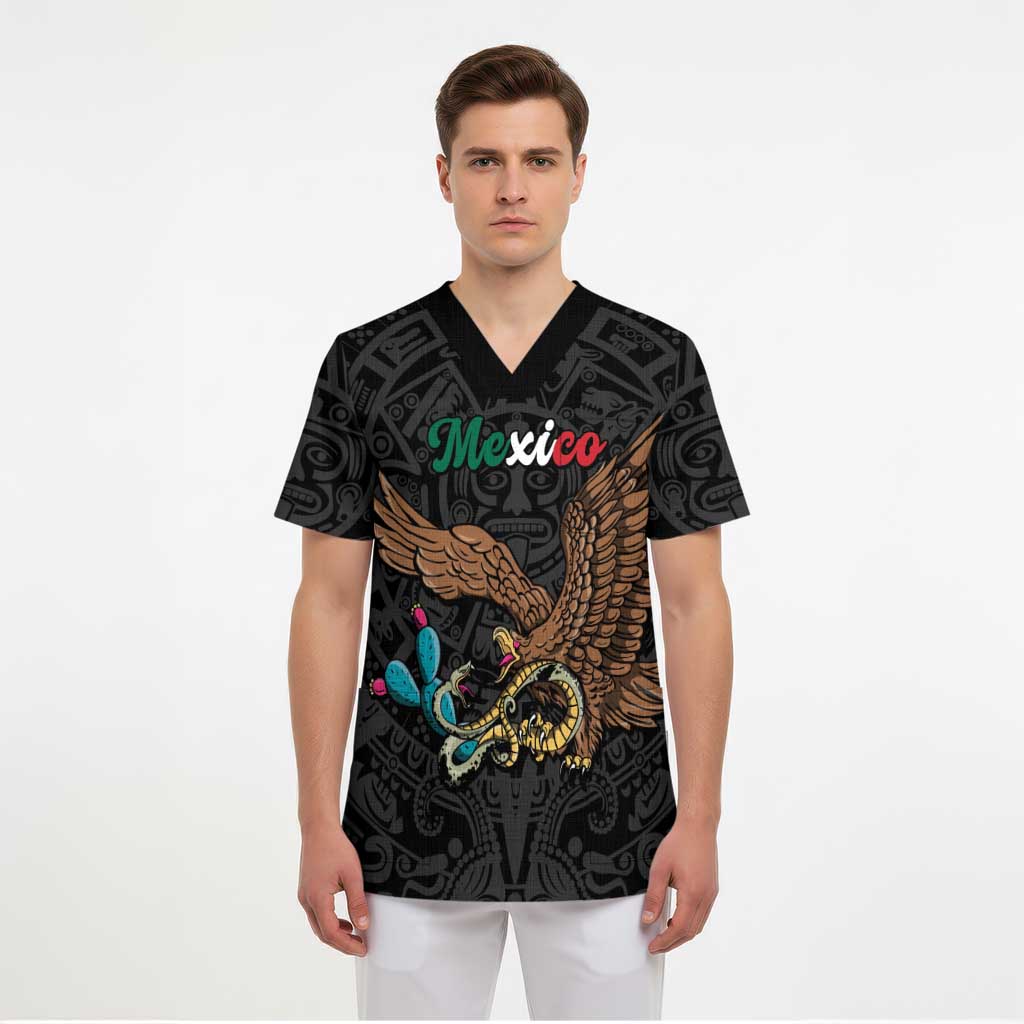 Black Mexico Aztec Custom Scrub Top Special Edition Heritage - Wonder Print Shop