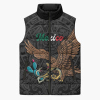 Black Mexico Aztec Custom Sleeveless Puffer Jacket Special Edition Heritage - Wonder Print Shop