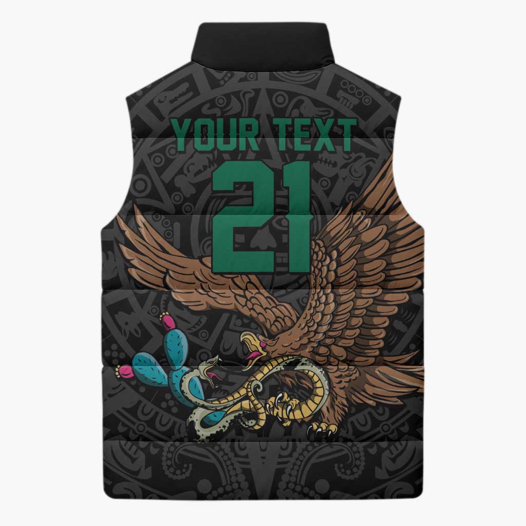 Black Mexico Aztec Custom Sleeveless Puffer Jacket Special Edition Heritage - Wonder Print Shop