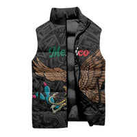 Black Mexico Aztec Custom Sleeveless Puffer Jacket Special Edition Heritage - Wonder Print Shop