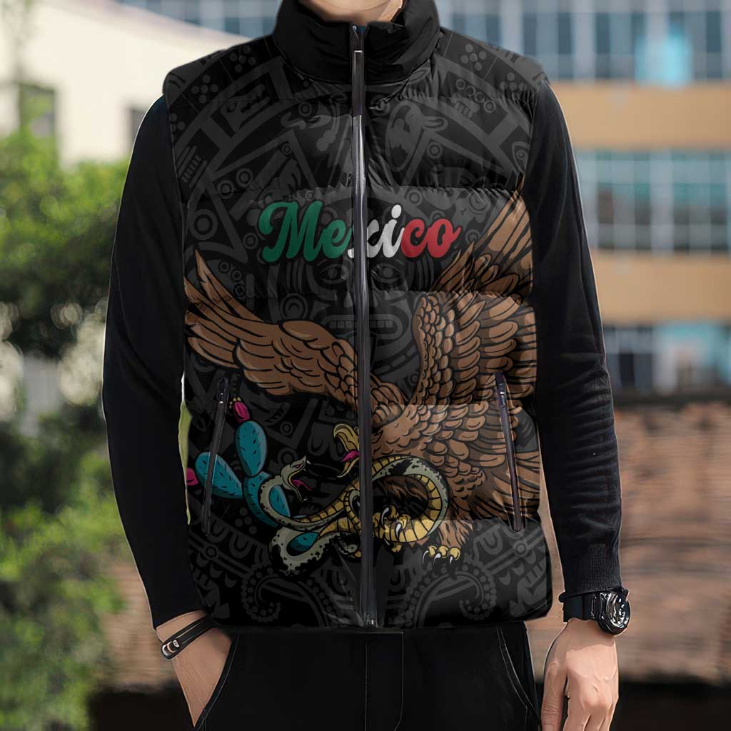 Black Mexico Aztec Custom Sleeveless Puffer Jacket Special Edition Heritage - Wonder Print Shop