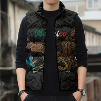 Black Mexico Aztec Custom Sleeveless Puffer Jacket Special Edition Heritage - Wonder Print Shop