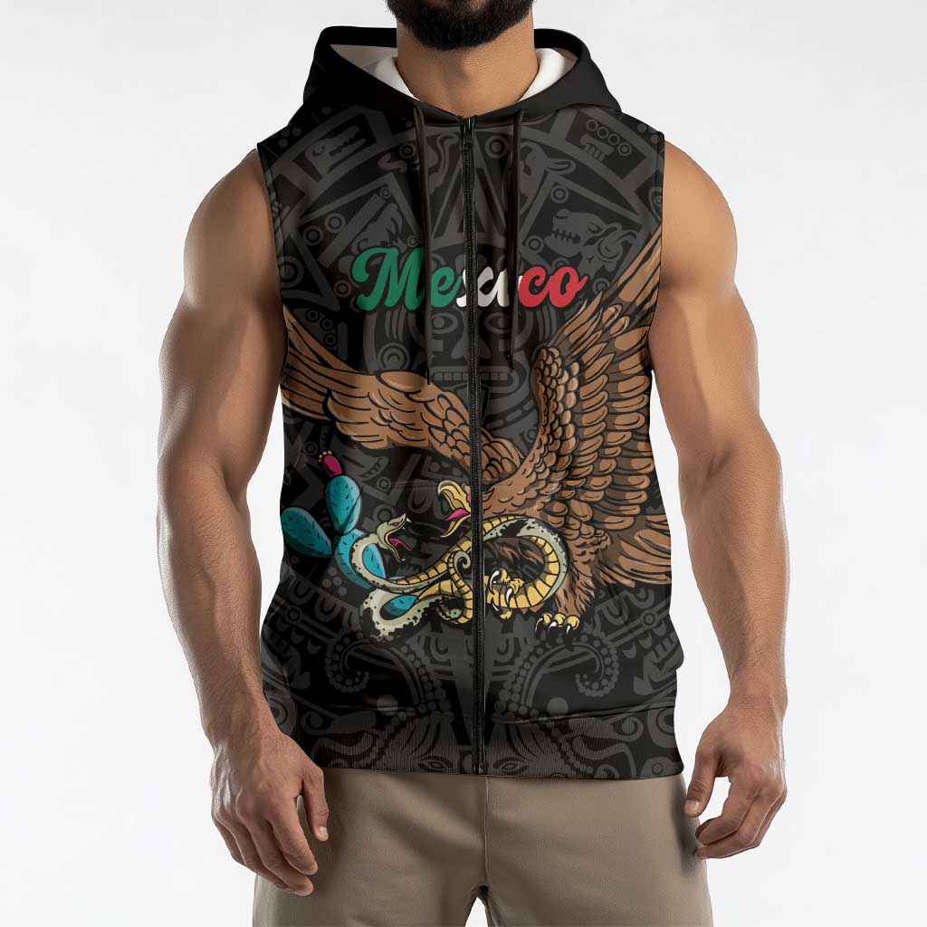 Black Mexico Aztec Custom Sleeveless Zip Hoodie Special Edition Heritage - Wonder Print Shop