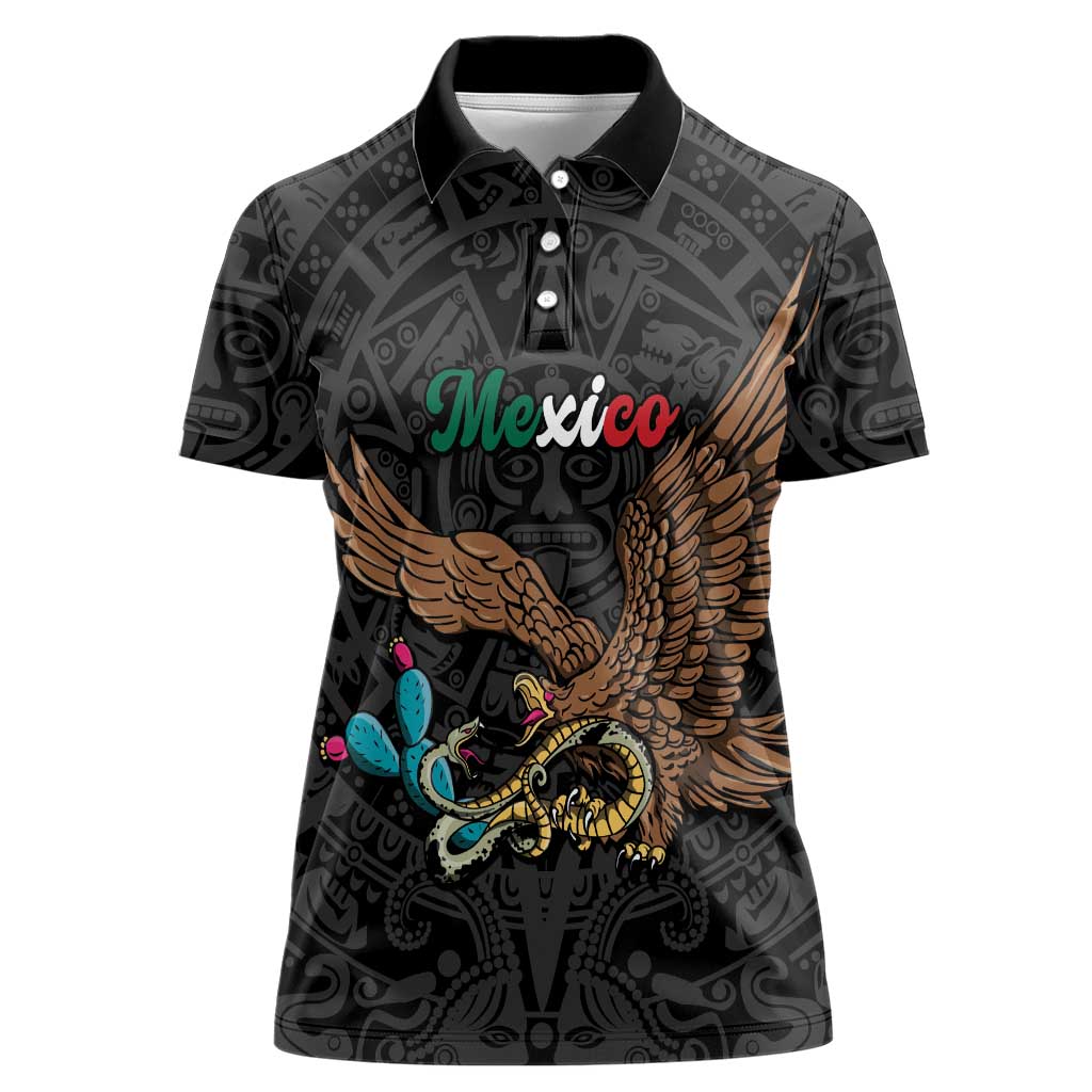 Black Mexico Aztec Custom Women Polo Shirt Special Edition Heritage - Wonder Print Shop