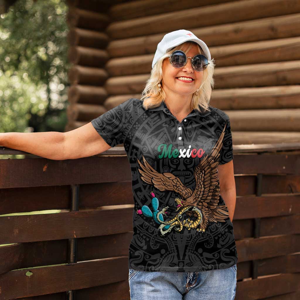 Black Mexico Aztec Custom Women Polo Shirt Special Edition Heritage - Wonder Print Shop