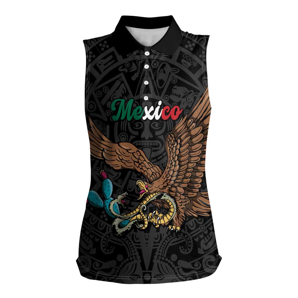 Black Mexico Aztec Custom Women Sleeveless Polo Shirt Special Edition Heritage - Wonder Print Shop