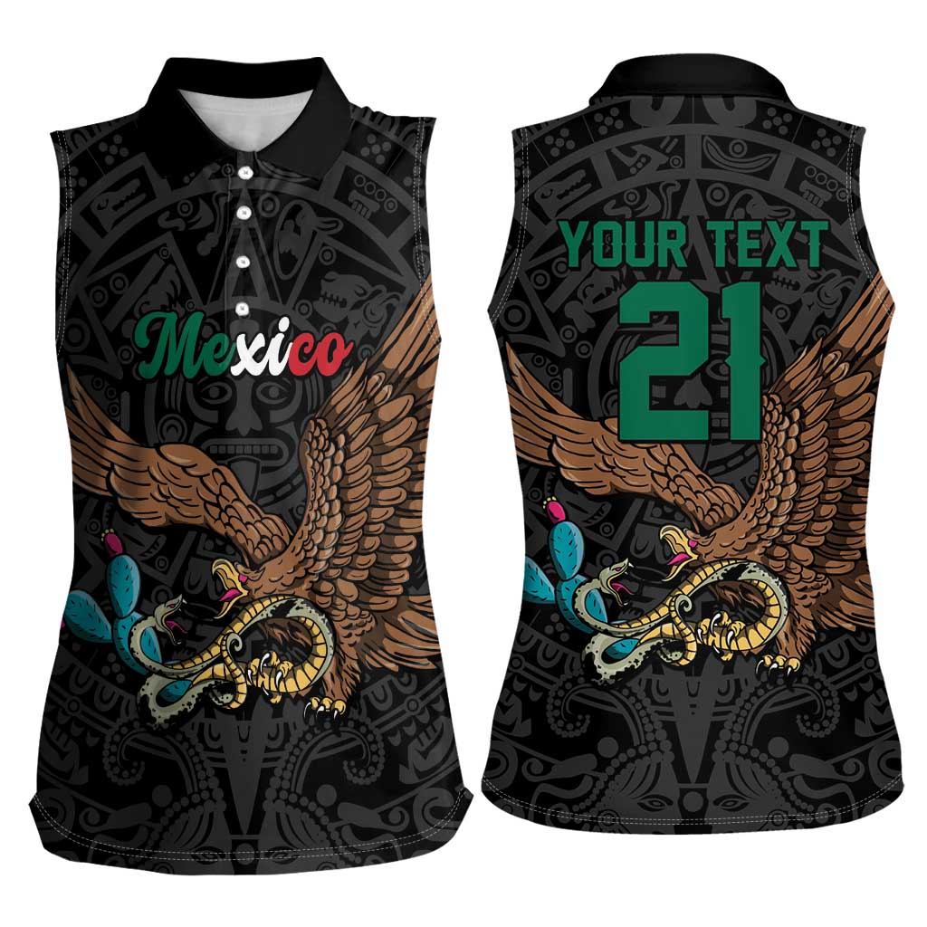 Black Mexico Aztec Custom Women Sleeveless Polo Shirt Special Edition Heritage - Wonder Print Shop