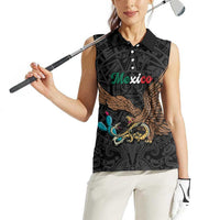 Black Mexico Aztec Custom Women Sleeveless Polo Shirt Special Edition Heritage - Wonder Print Shop
