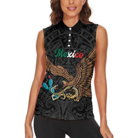 Black Mexico Aztec Custom Women Sleeveless Polo Shirt Special Edition Heritage - Wonder Print Shop