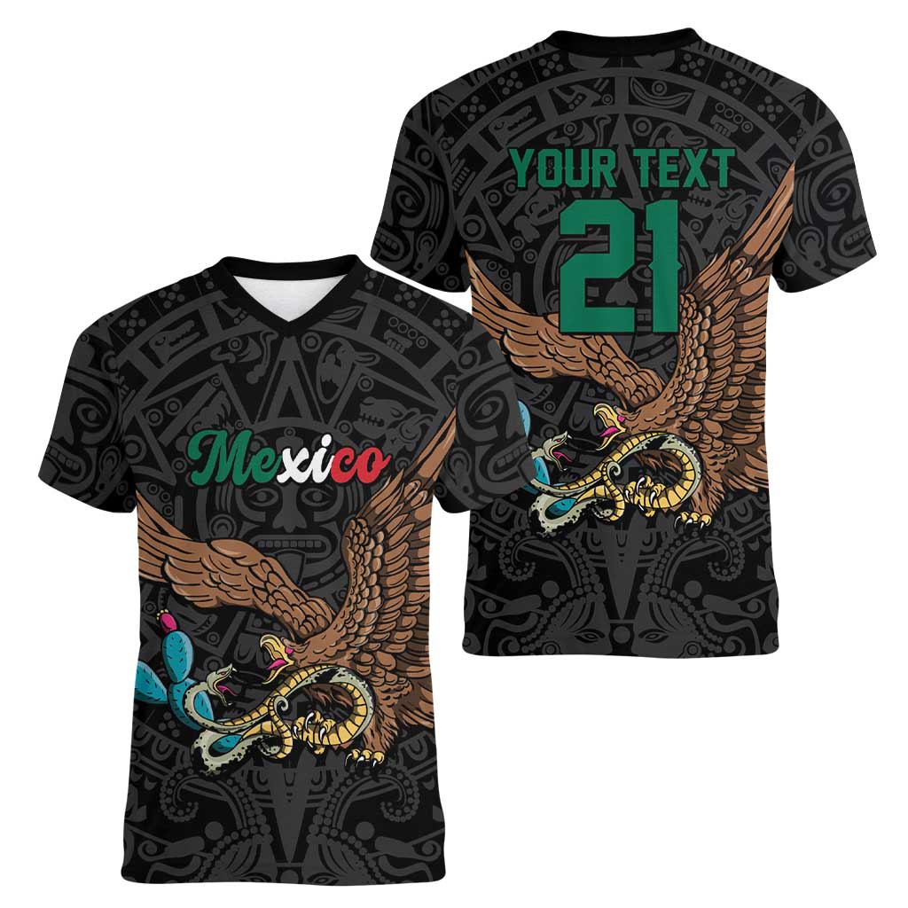 Black Mexico Aztec Custom Women V-Neck T-Shirt Special Edition Heritage - Wonder Print Shop