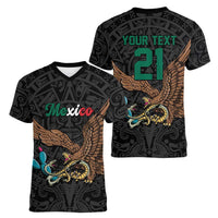 Black Mexico Aztec Custom Women V-Neck T-Shirt Special Edition Heritage - Wonder Print Shop