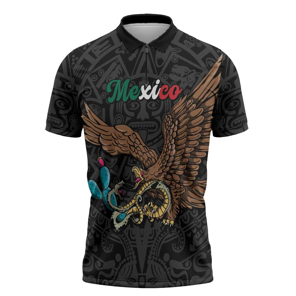 Black Mexico Aztec Custom Zipper Polo Shirt Special Edition Heritage - Wonder Print Shop