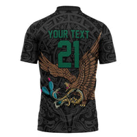 Black Mexico Aztec Custom Zipper Polo Shirt Special Edition Heritage - Wonder Print Shop