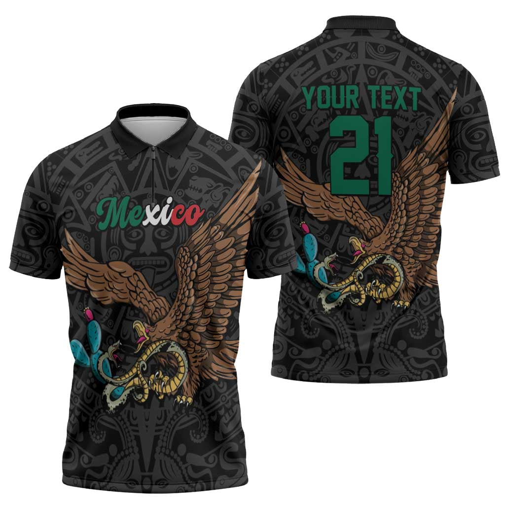 Black Mexico Aztec Custom Zipper Polo Shirt Special Edition Heritage - Wonder Print Shop