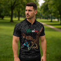 Black Mexico Aztec Custom Zipper Polo Shirt Special Edition Heritage - Wonder Print Shop