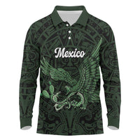 Green Mexico Aztec Custom Long Sleeve Polo Shirt Special Edition Heritage - Wonder Print Shop