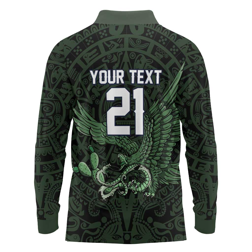 Green Mexico Aztec Custom Long Sleeve Polo Shirt Special Edition Heritage - Wonder Print Shop