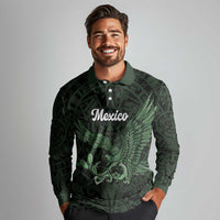 Green Mexico Aztec Custom Long Sleeve Polo Shirt Special Edition Heritage - Wonder Print Shop