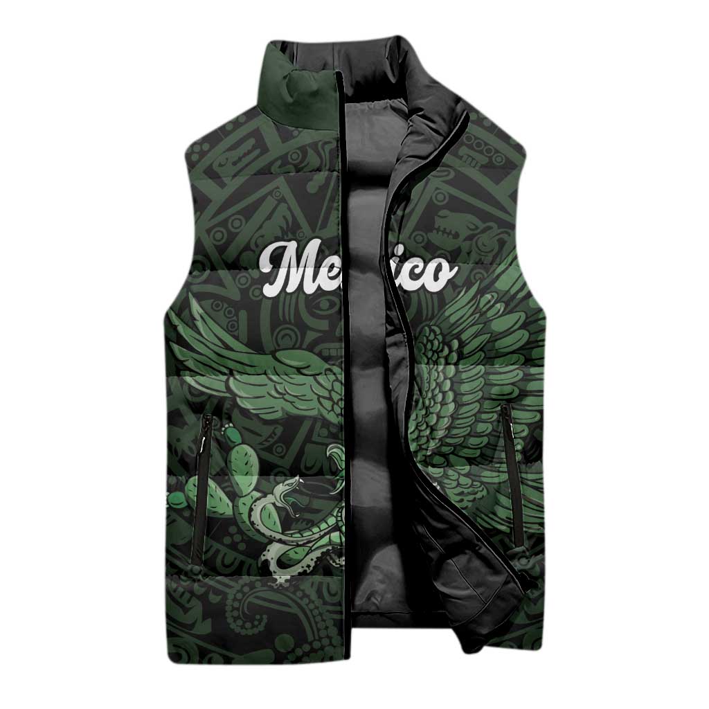 Green Mexico Aztec Custom Sleeveless Puffer Jacket Special Edition Heritage - Wonder Print Shop